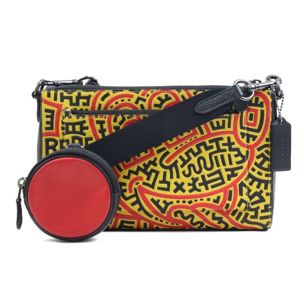 Coach shoulder bag, leather, black x yellow red, men's and women's, h31850k